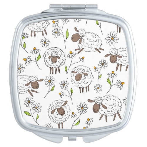 Counting sheep on white compact mirror