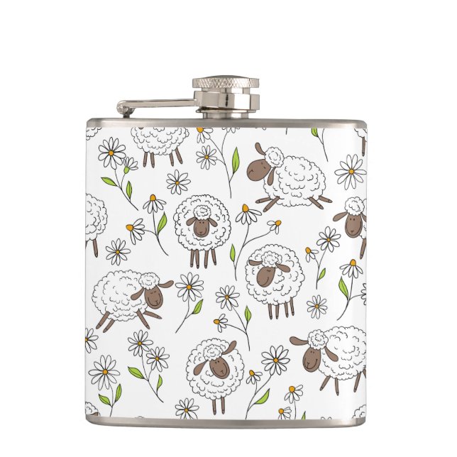 Counting sheep on white flask (Front)
