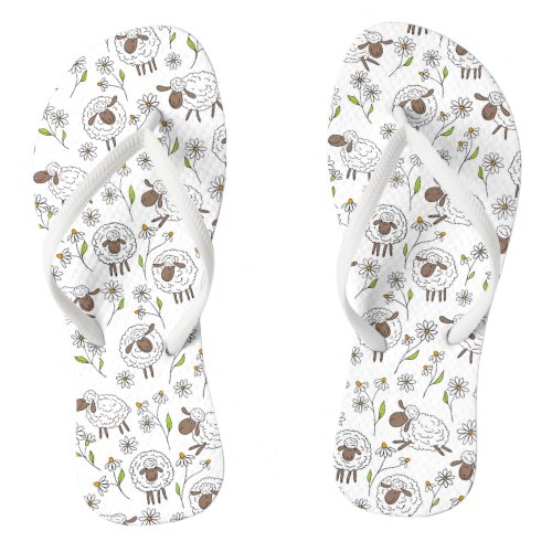 Counting sheep on white flip flops
