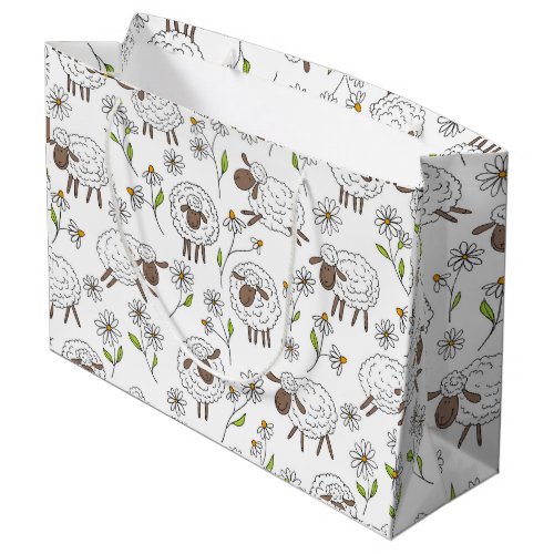 Counting sheep on white large gift bag