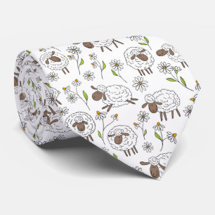 Counting sheep on white neck tie