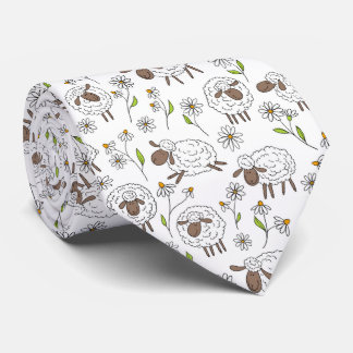Counting sheep on white neck tie