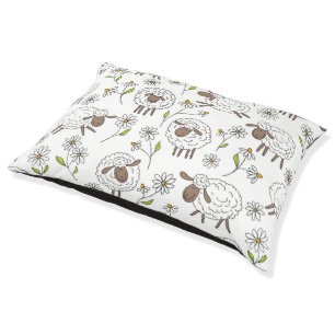 Counting sheep on white pet bed