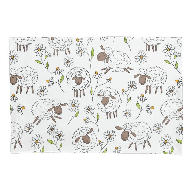 Counting sheep on white pillow case (Front-Left)