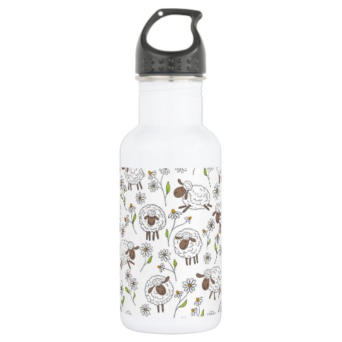 Counting sheep on white stainless steel water bottle