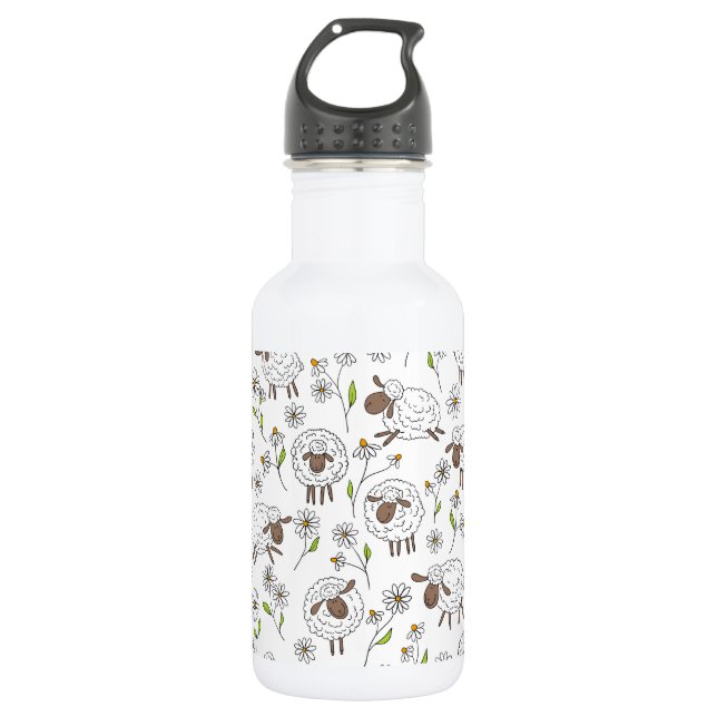 Counting sheep on white stainless steel water bottle (Front)