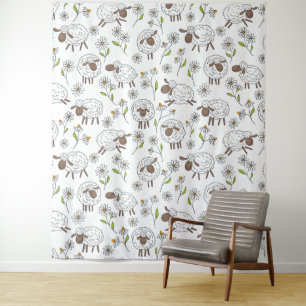 Counting sheep on white tapestry