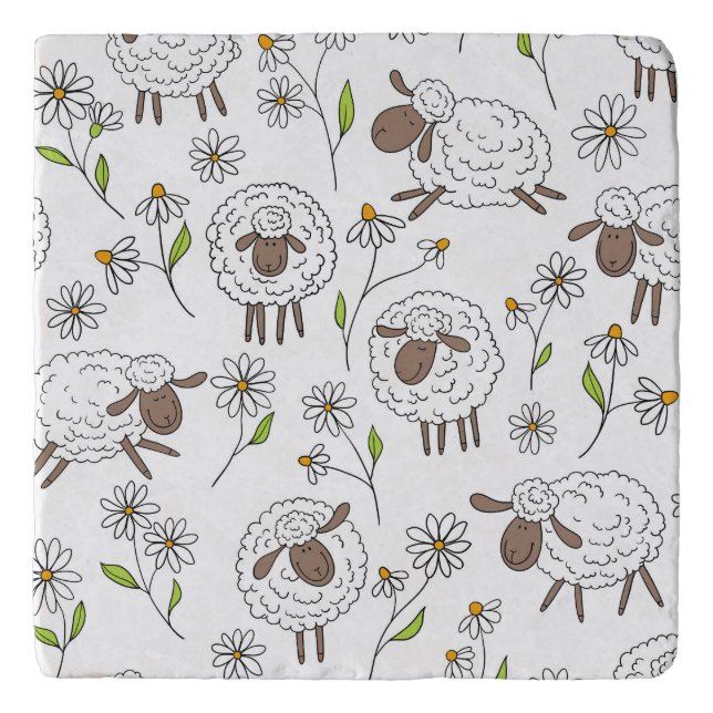 Counting sheep on white trivet (Front)