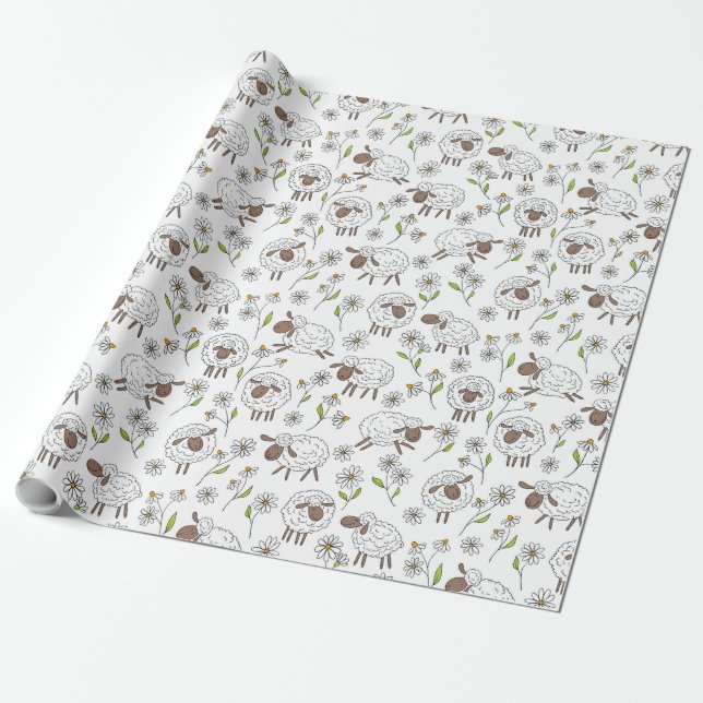 Counting sheep on white wrapping paper (Unrolled)
