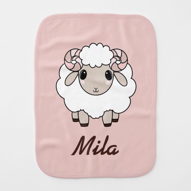 Counting Sheep Pink  Baby Burp Cloth (Front)