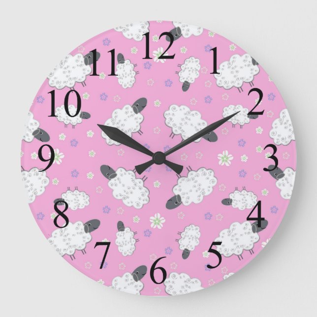 Counting Sheep Pink Wall Clock (Front)
