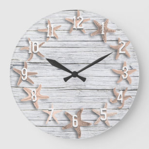 Counting Starfish Faux Driftwood Large Clock