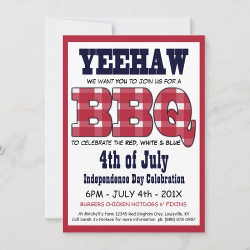 Country 4th of July Picnic BBQ Invitation