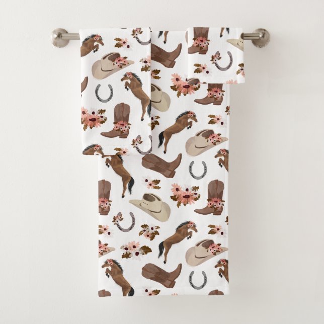 Country and Floral White Bath Towel Set (Insitu)