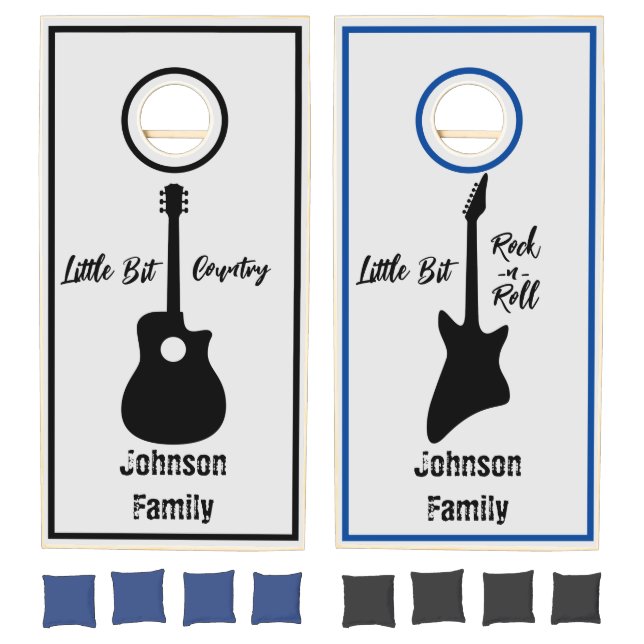 Country and Rock Music Family Black Blue Cornhole Set (Set)