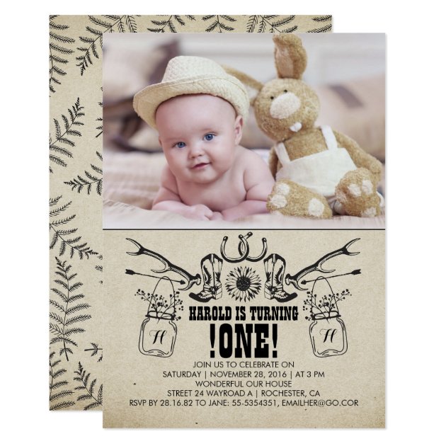 Country And Rustic 1 Birthday Photo Invitation