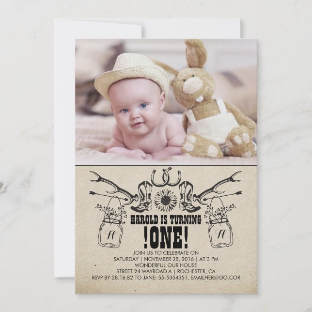 Country and Rustic 1 Birthday Photo Invitation (Front)