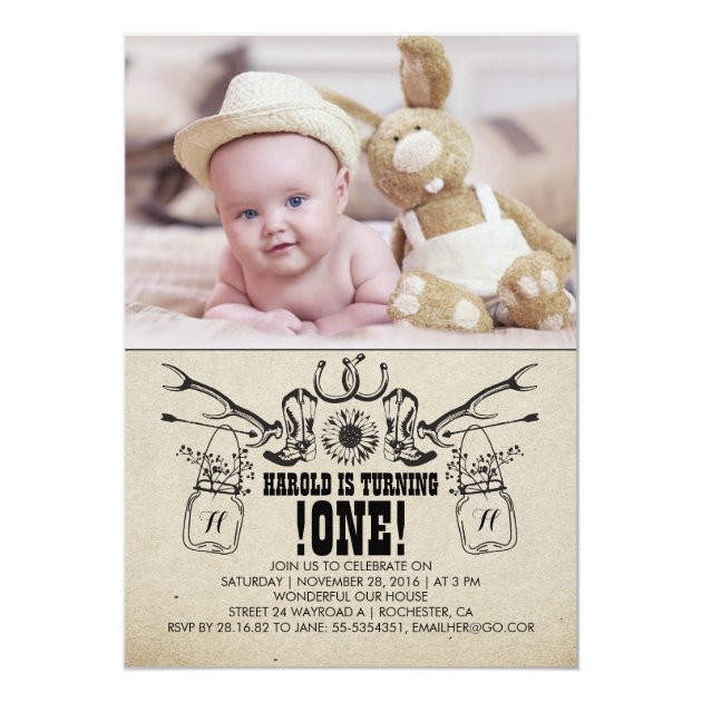 Country And Rustic 1 Birthday Photo Invitation