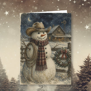 Country and Western Christmas Cowboy Snowman Card