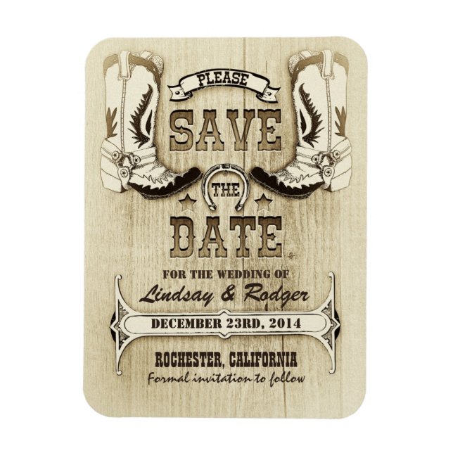 Country and Western Cowboy Boots Save the Date Magnet (Vertical)