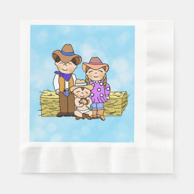 Country and Western Cowboy Themed Boys Baby Shower Napkins (Front)