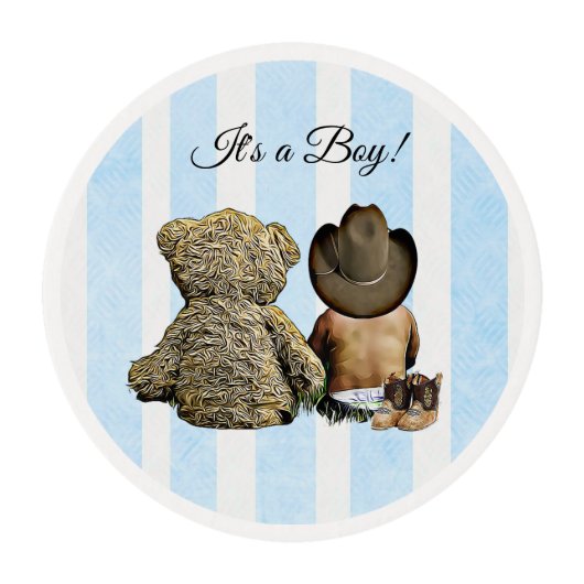 Country and Western Ethnic Baby Cowboy Teddy Bear Edible Frosting Rounds (Front)