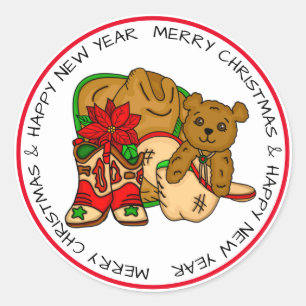 Country and Western Rustic Christmas Classic Round Sticker