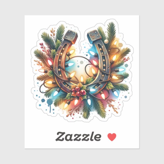 Country and Western Rustic Horseshoe Christmas Sticker (Sheet)