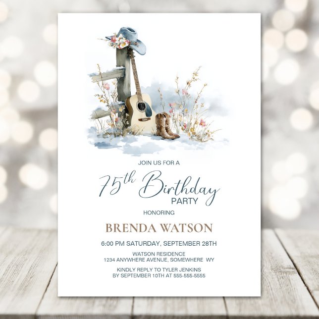 Country and Western Winter 75th Birthday Party Invitation (Creator Uploaded)
