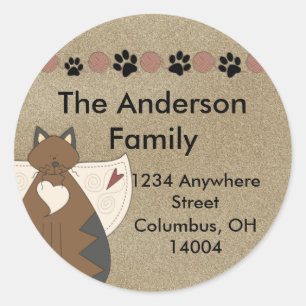 Country Angel Cat Round Return Address Label