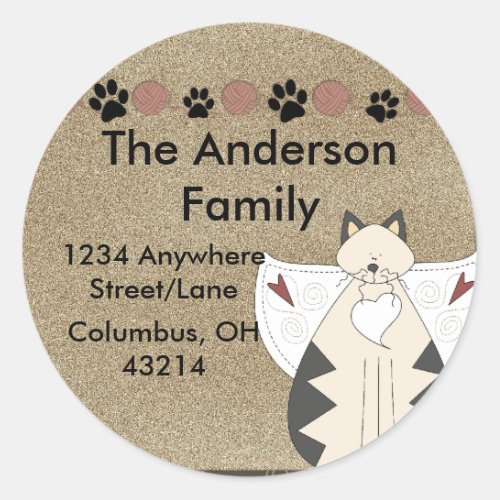 Country Angel Cat Round Return Address Label