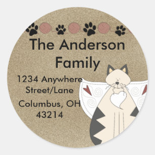 Country Angel Cat Round Return Address Label