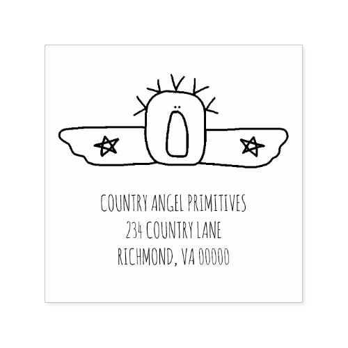 Country Angel Star Wings Primitive  Self_inking Stamp