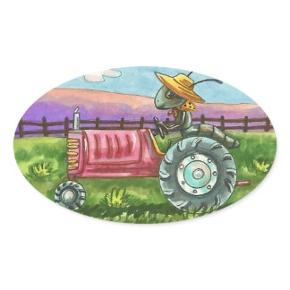 COUNTRY ANT FARM BUG ON TRACTOR STICKER Oval SHEET