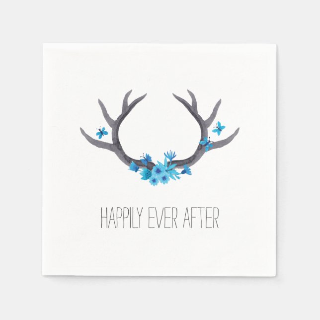 Country Antlers Blue Wedding Napkins (Front)