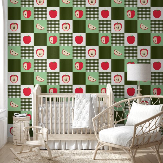 Country Apple Amish Quilt Cartoon Original Pattern Wallpaper (Kids)