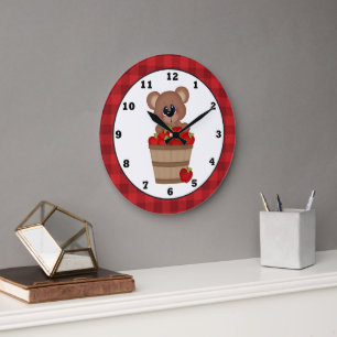 Country Apple Bear Kitchen wall clock