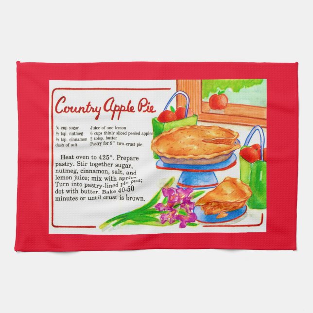 Country Apple Pie Recipe Kitchen Towel (Horizontal)