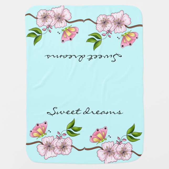 Country Aqua Blue Sweet Dreams Swaddle Blanket (Front)