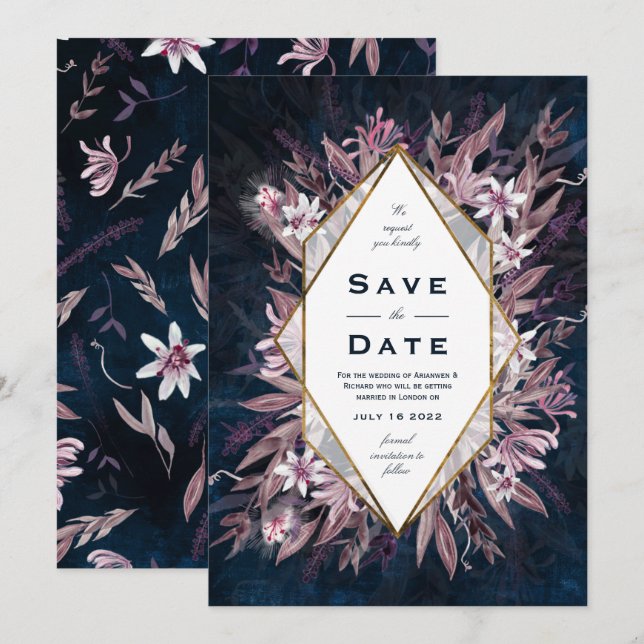 Country art floral wedding invite, invitation (Front/Back)