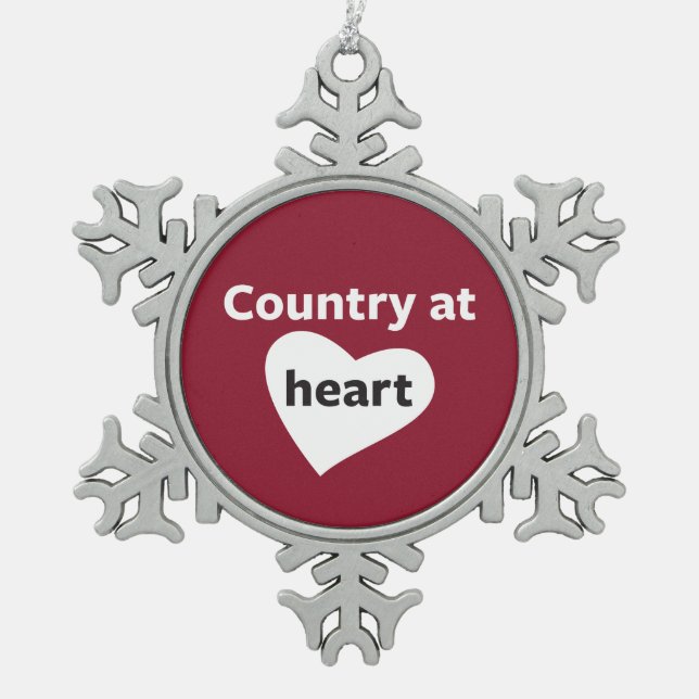 Country at Heart Snowflake Pewter Christmas Ornament (Front)