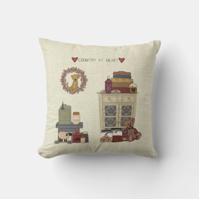 Country at Heart Throw Pillow (Front)