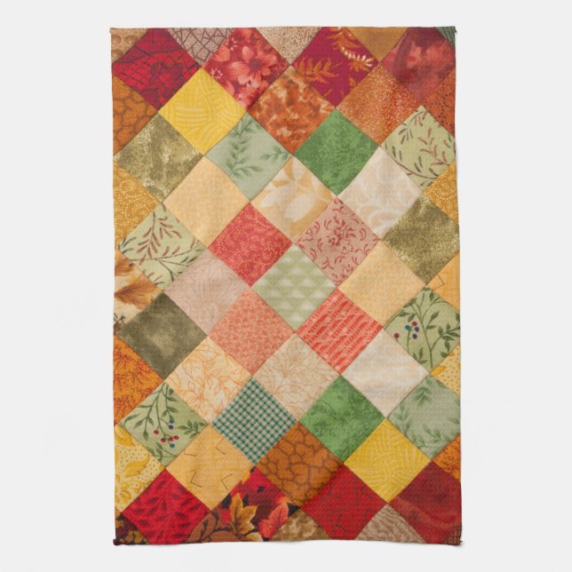 Country Autumn Diamond Patchwork Pattern Kitchen Towel (Vertical)
