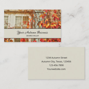 Country Autumn Leaves Red Yellow Antique Window Business Card