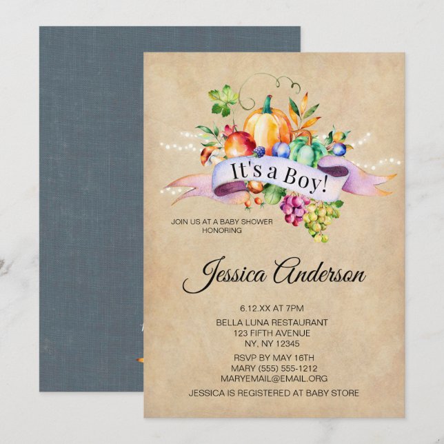 Country Autumn Lights Boy Baby Shower Invitation (Front/Back)