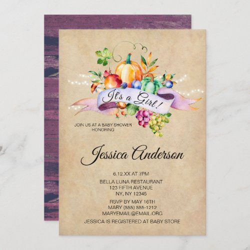 Country Autumn Lights Girl Baby Shower Invitation