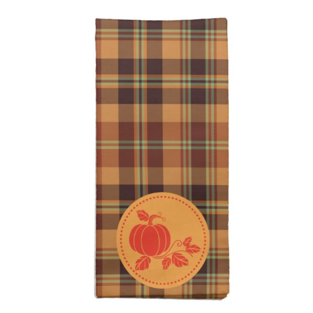 Country Autumn Plaid Pumpkin Cloth Napkin (Folded)