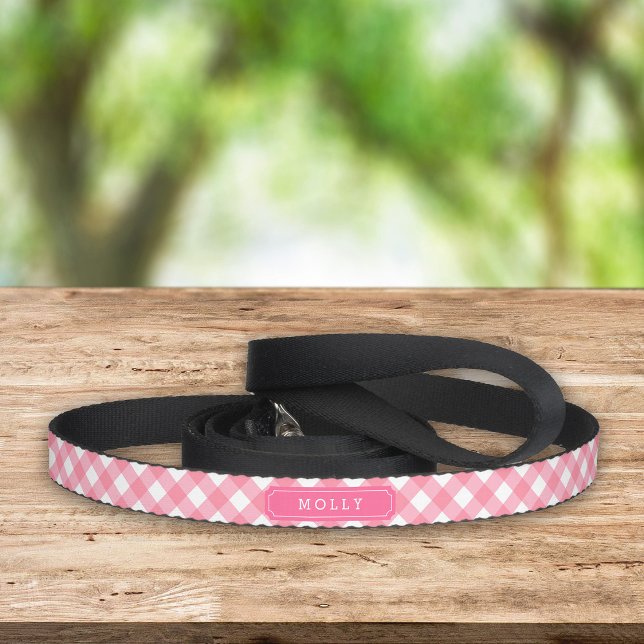 Country Baby Pink Gingham Custom Name Pet Leash (Creator Uploaded)