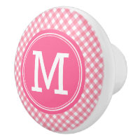 Country Baby Pink Gingham Personalize Monogram Ceramic Knob