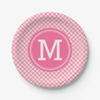 Country Baby Pink Gingham Personalize Monogram Paper Plate